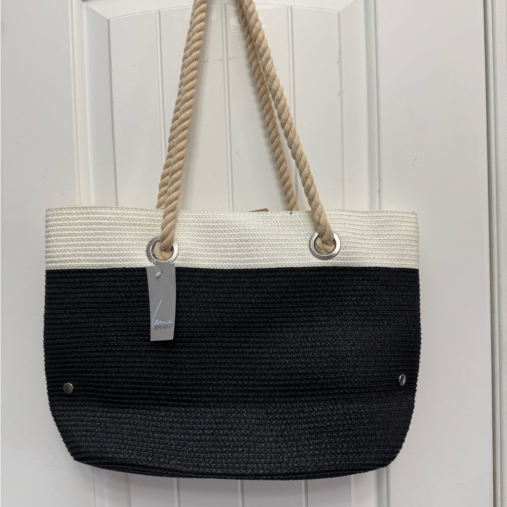 Lane Bryant Black and White Straw Tote Bag - NWT